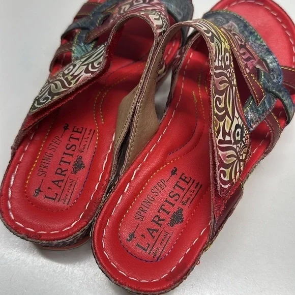 L'Aritste by Spring Step Caiman Sandals Shoes Open Toe Leather Floral Size 37 7 - Picture 7 of 9